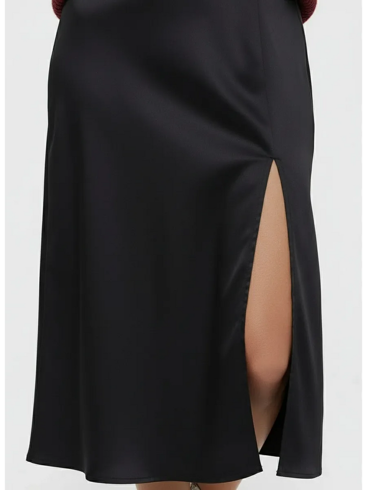 Satin midi skirt with slit