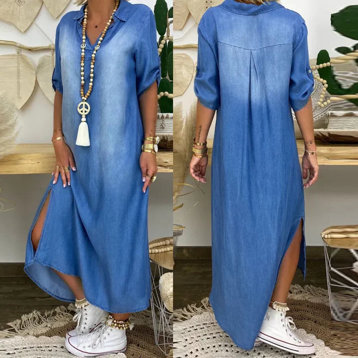 Lang kjole i denimstil