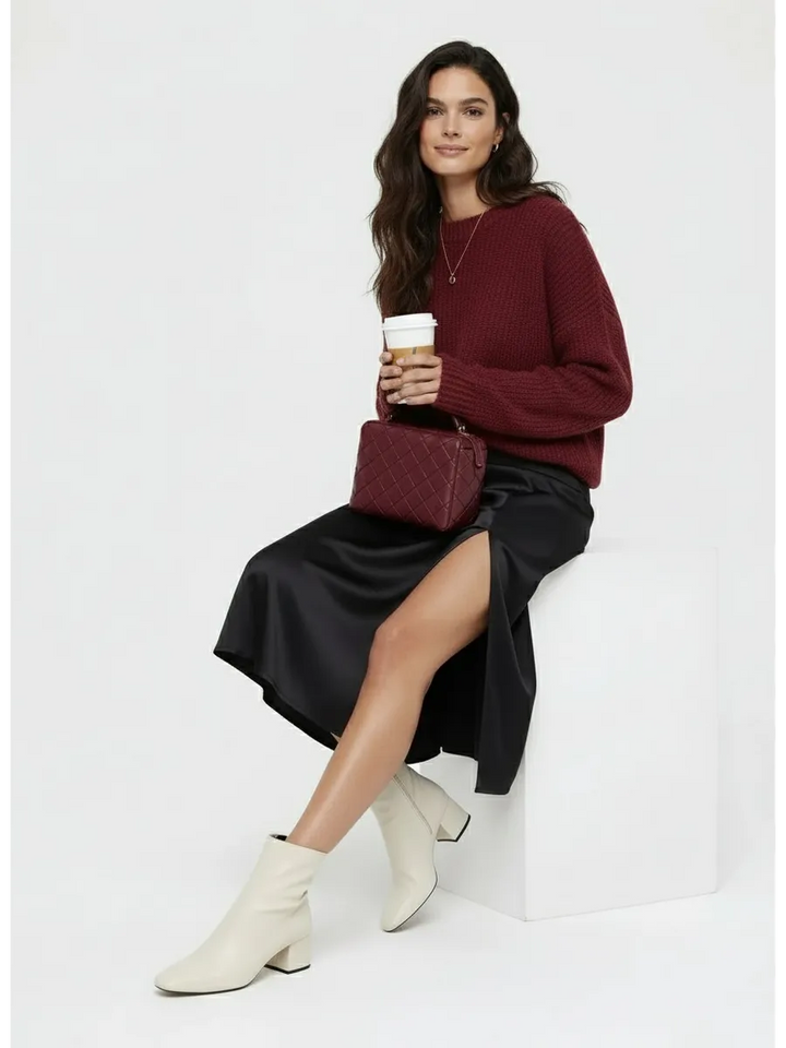 Satin midi skirt with slit