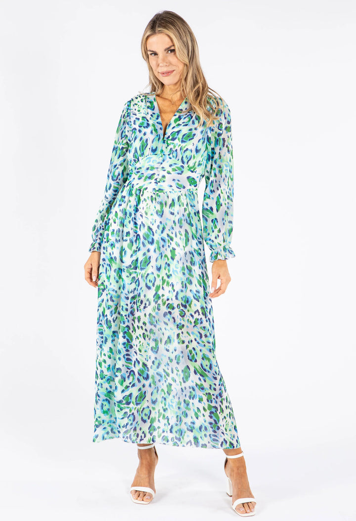 Turquoise dress with leopard print 