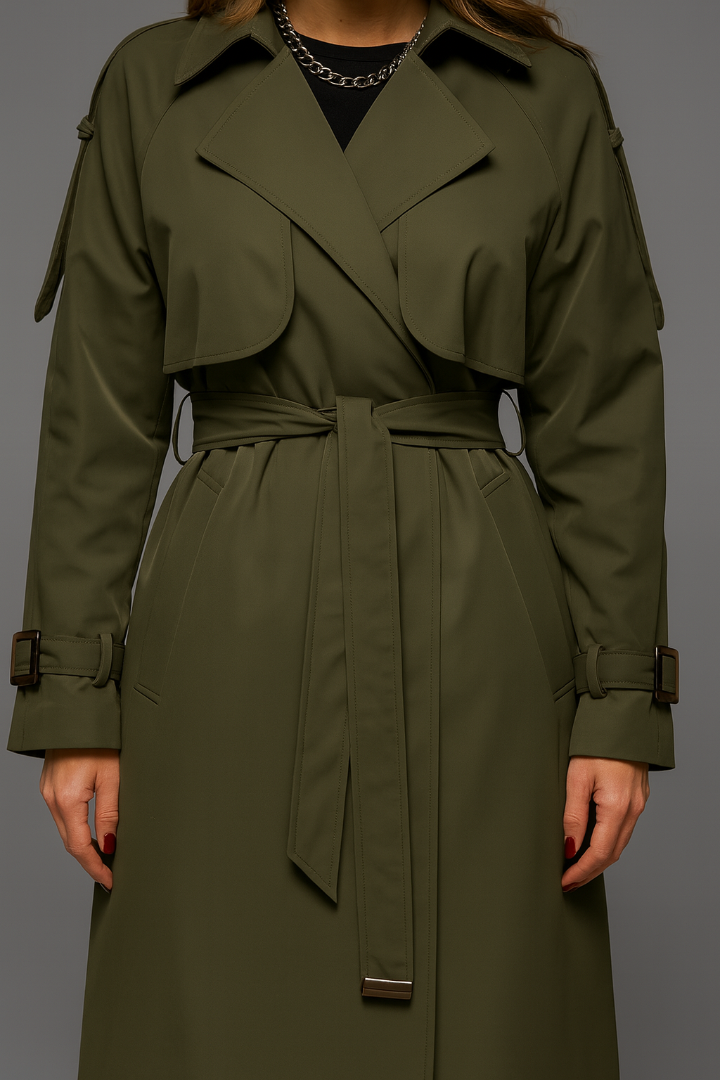 Long mid-season trench coat