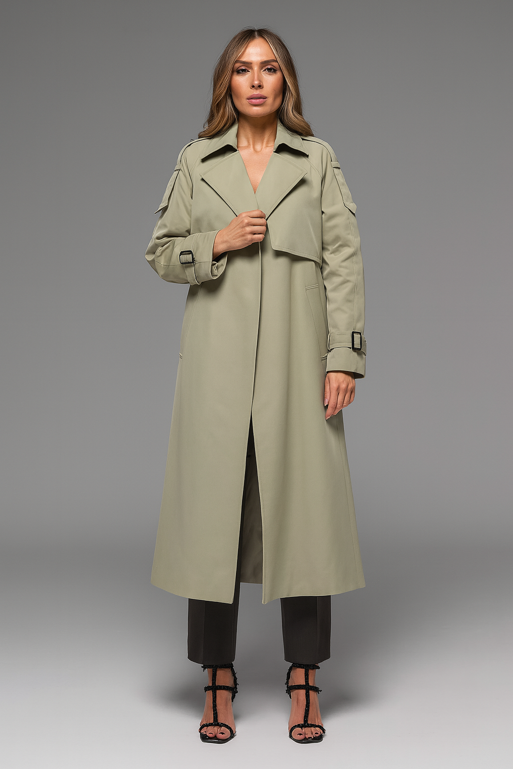 Long mid-season trench coat